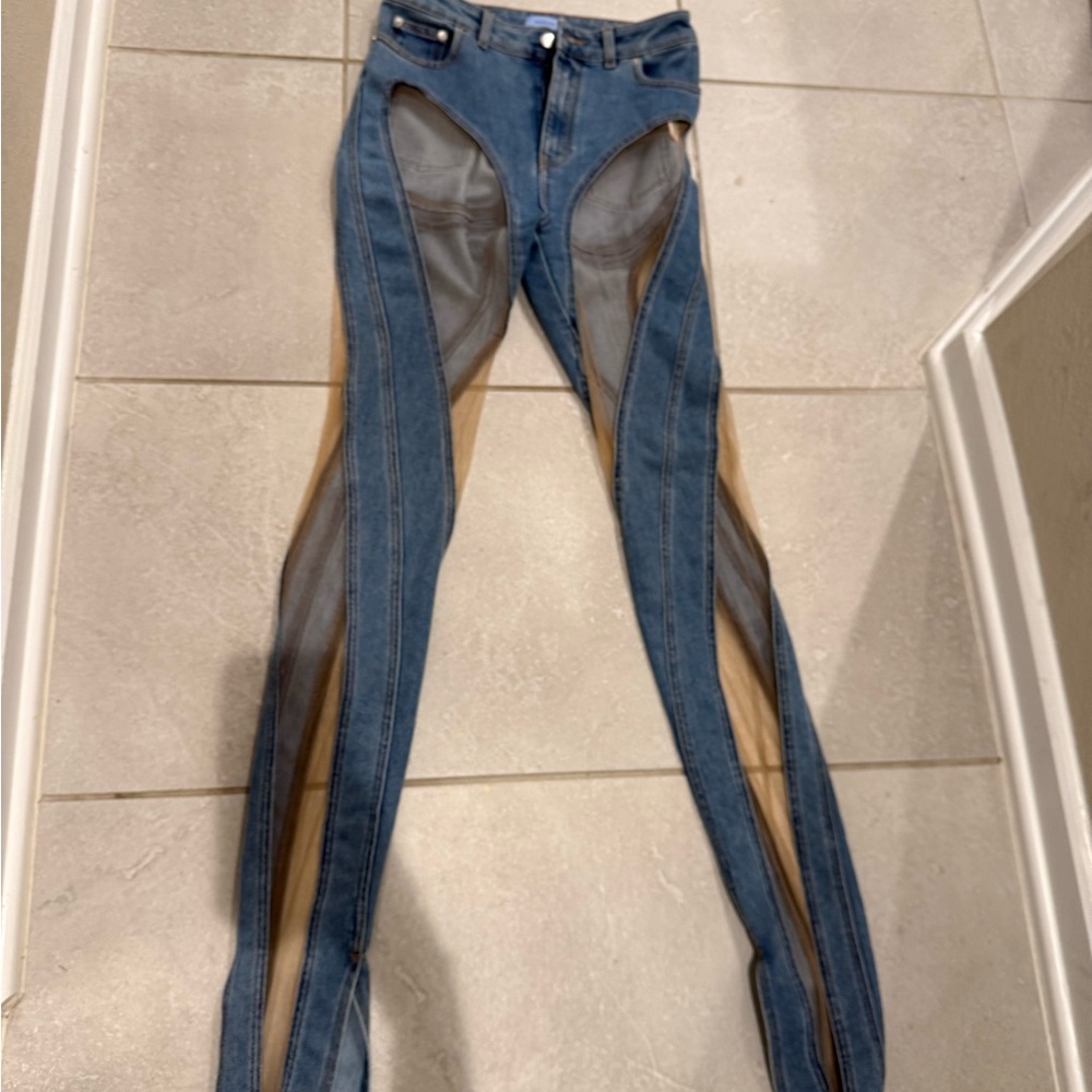 Mugler Blue Denim with Tan Mesh Accents